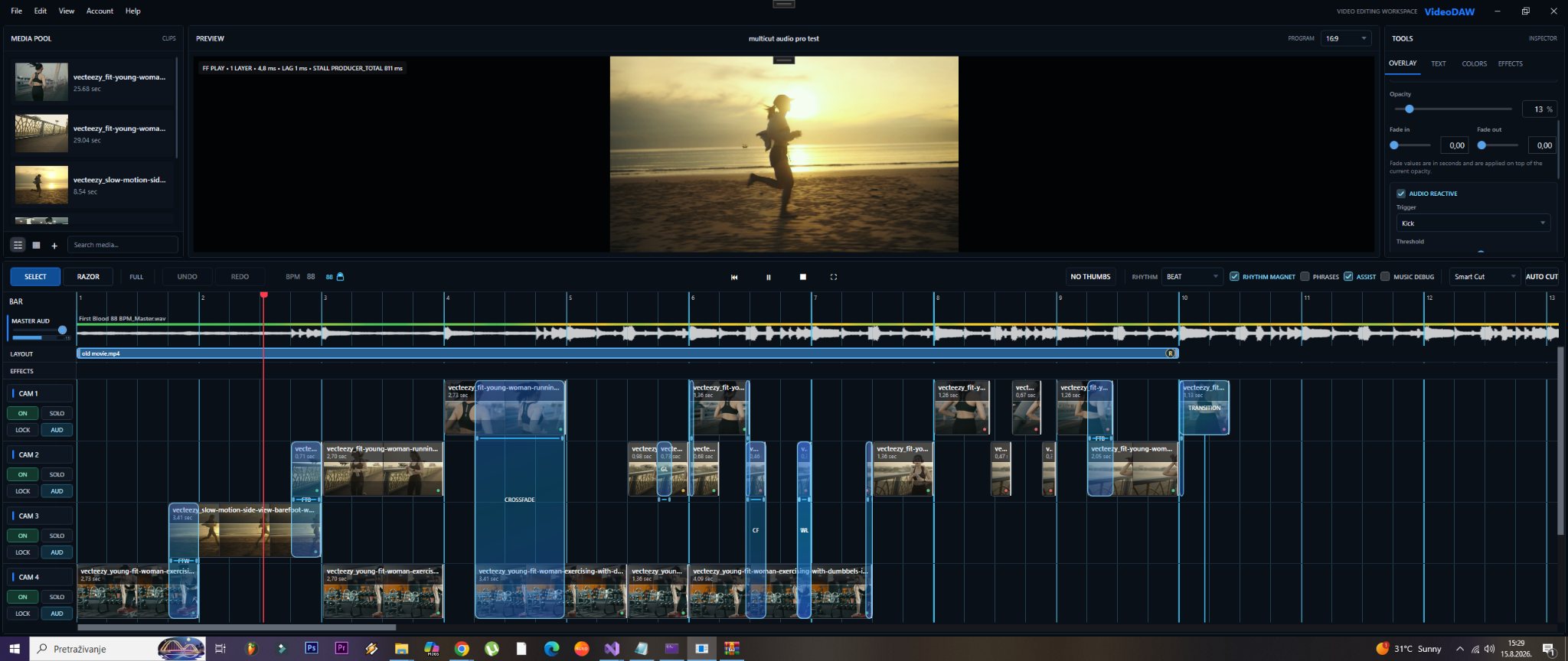 VideoDAW timeline with audio reactive controls